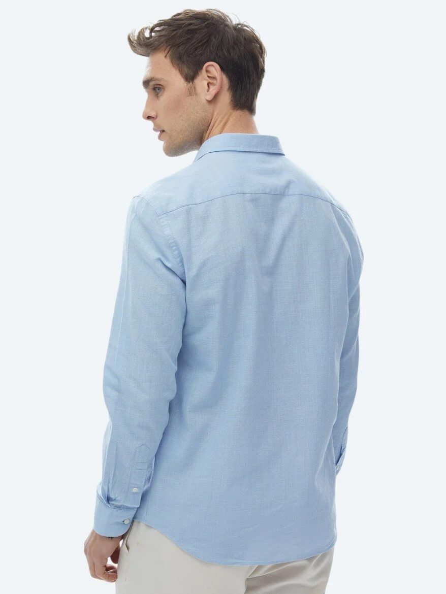 Mavi Düz Regular Fit Dokuma Casual %100 Pamuk Gömlek - 11