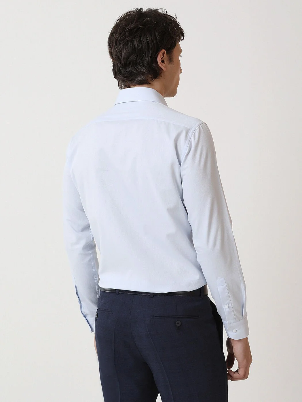 Mavi Düz Slim Fit Dokuma Klasik %100 Pamuk Gömlek - 5