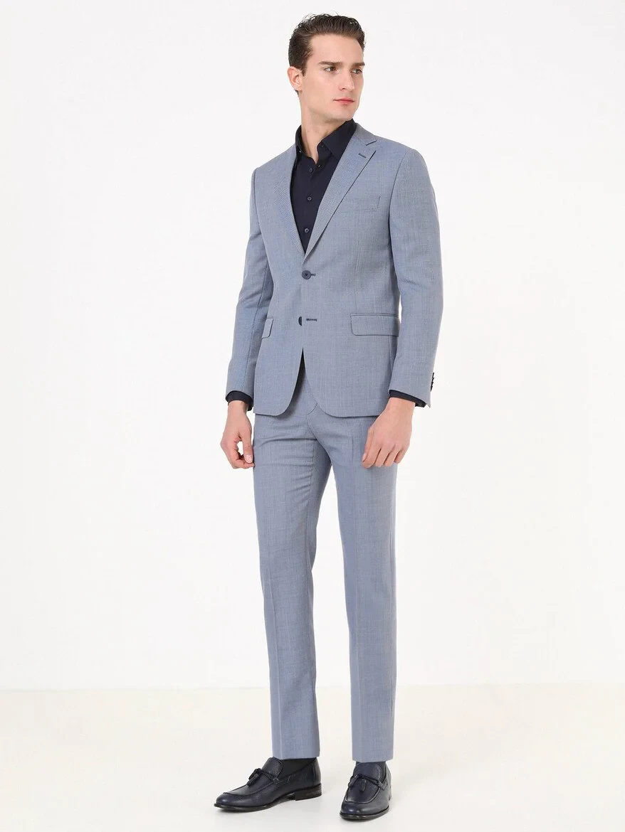 Mavi Mikro Modern Fit %100 Yün Takım Elbise - 1