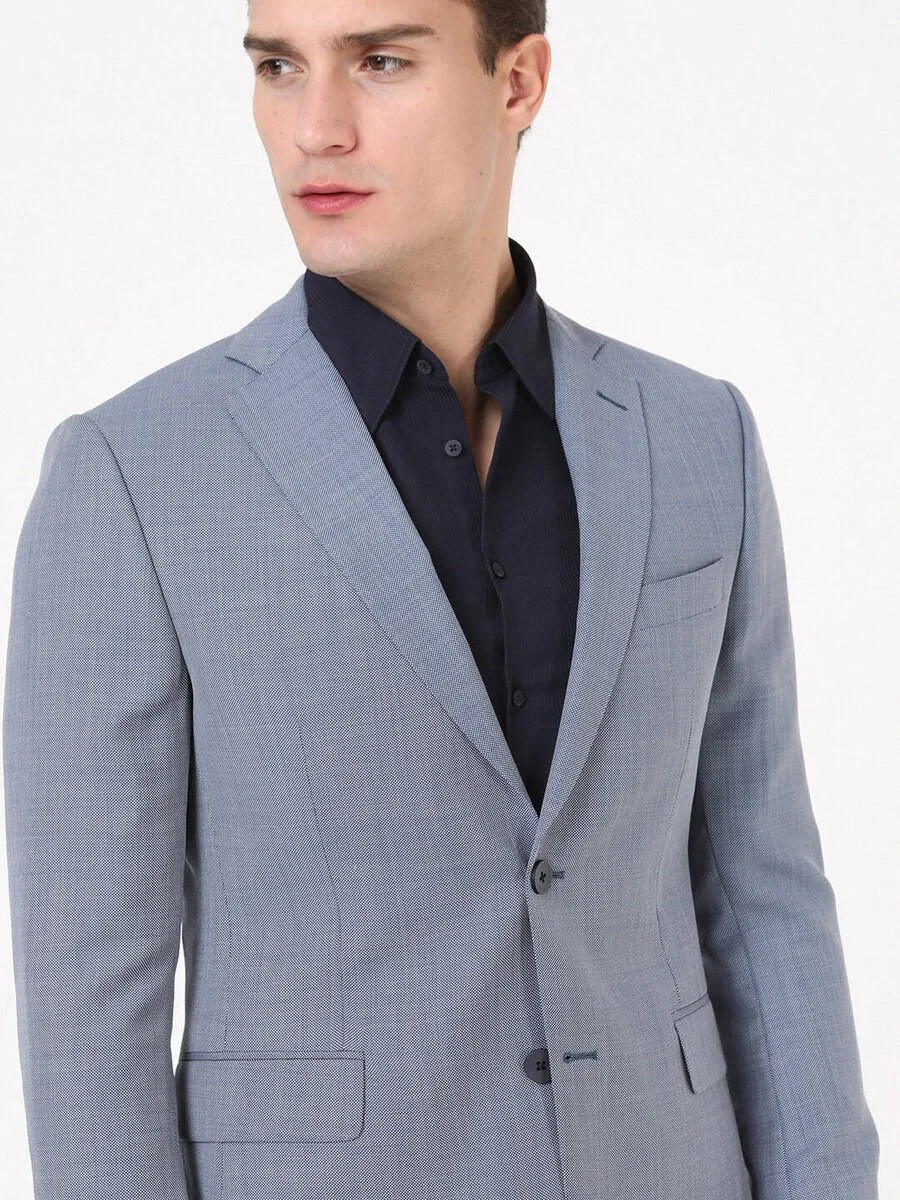 Mavi Mikro Modern Fit %100 Yün Takım Elbise - 2