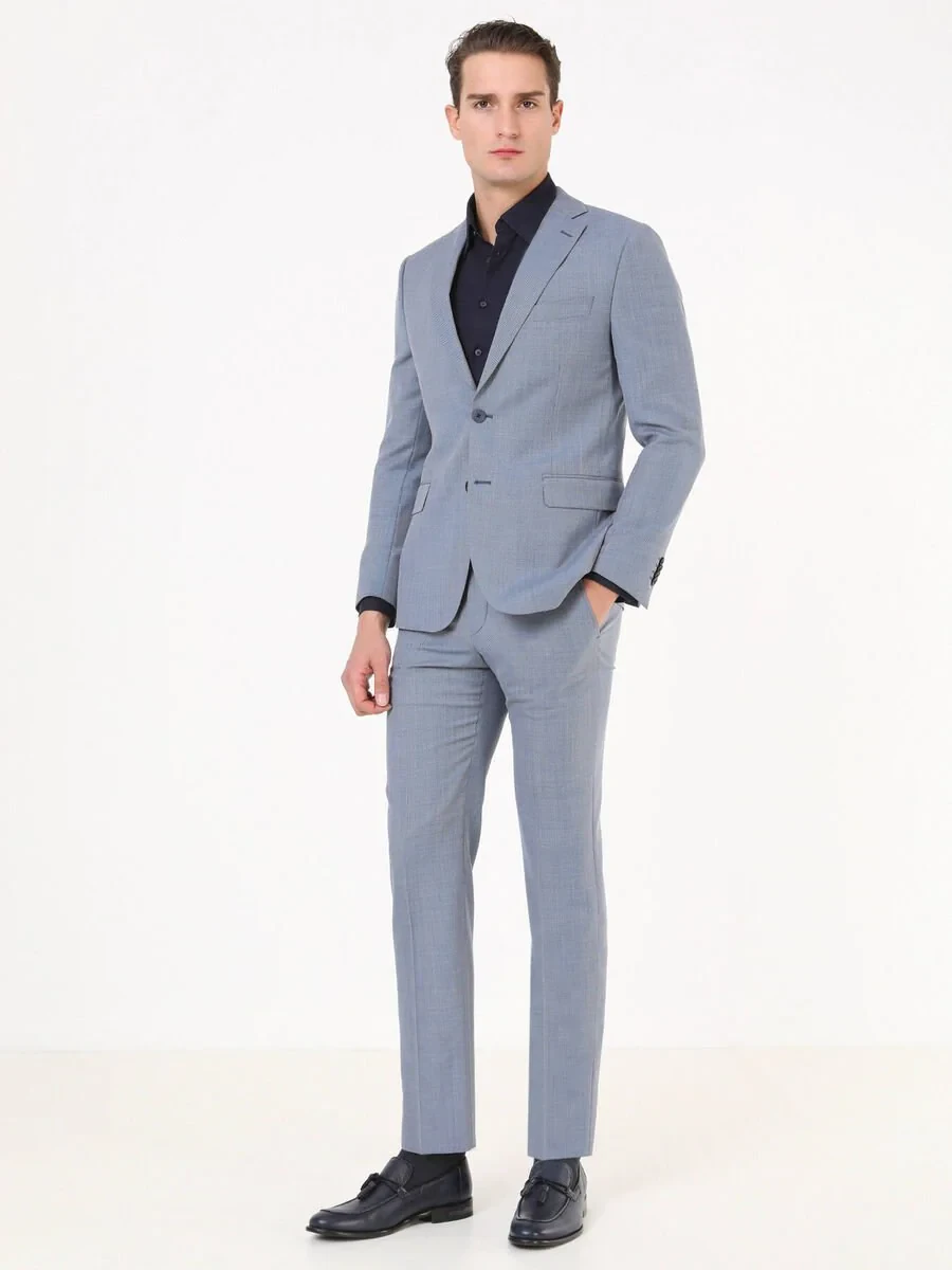 Mavi Mikro Modern Fit %100 Yün Takım Elbise - 3