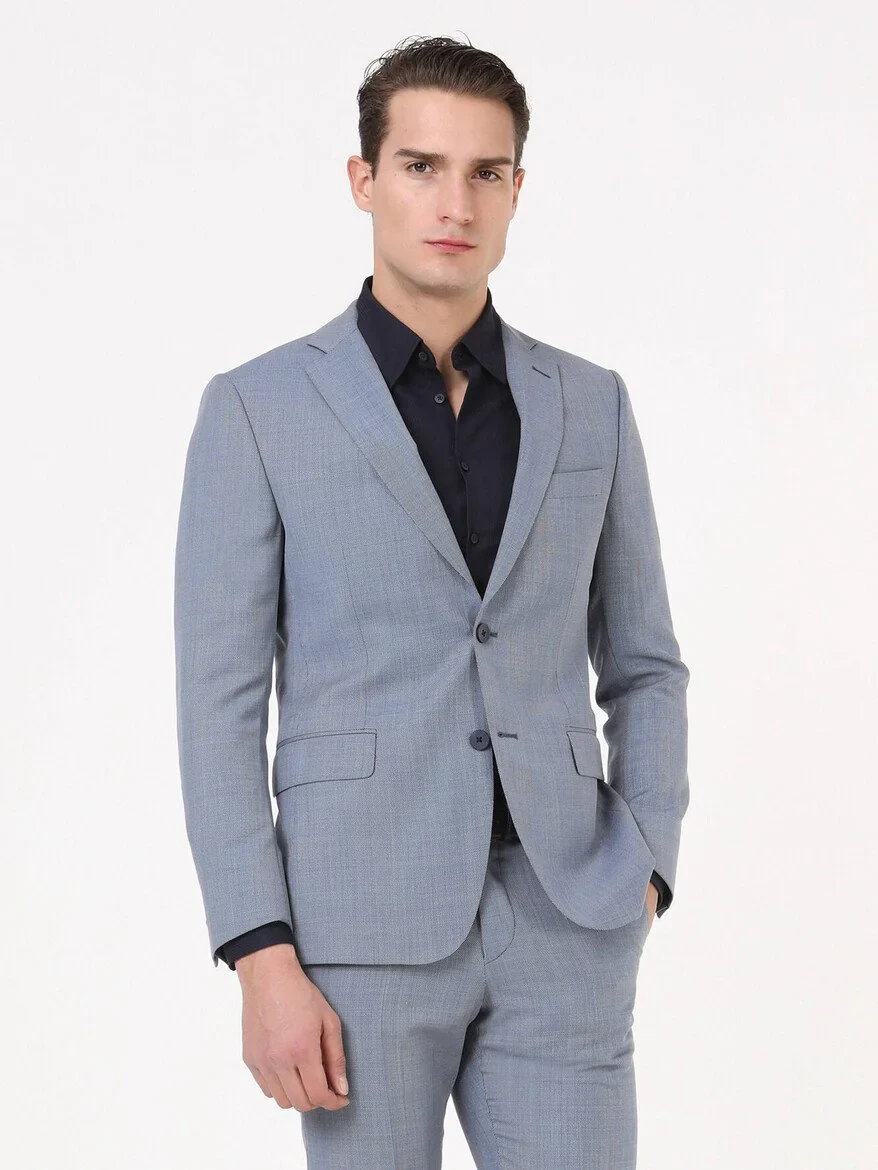 Mavi Mikro Modern Fit %100 Yün Takım Elbise - 4