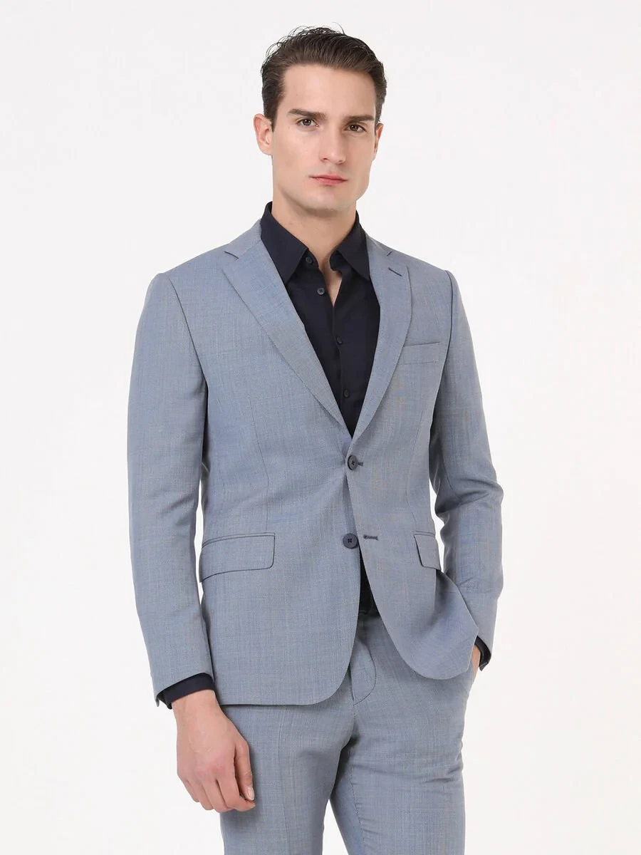 Mavi Mikro Modern Fit %100 Yün Takım Elbise - 4