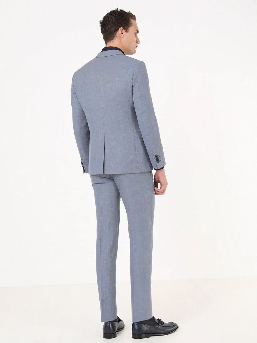 Mavi Mikro Modern Fit %100 Yün Takım Elbise - 5
