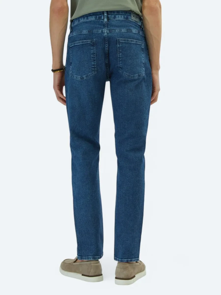 Medium Blue Slim Fit Recycled Denim Cotton Blended Trousers - 4