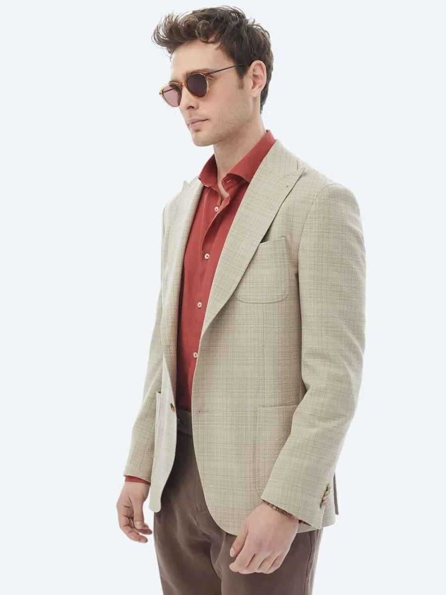 Mink Checkered Modern Fit Wool Blended Jacket - 3