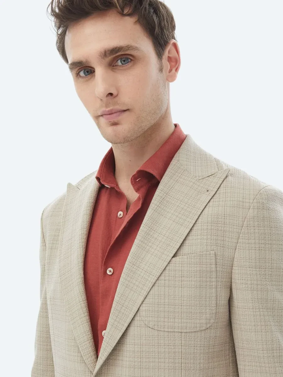 Mink Checkered Modern Fit Wool Blended Jacket - 7