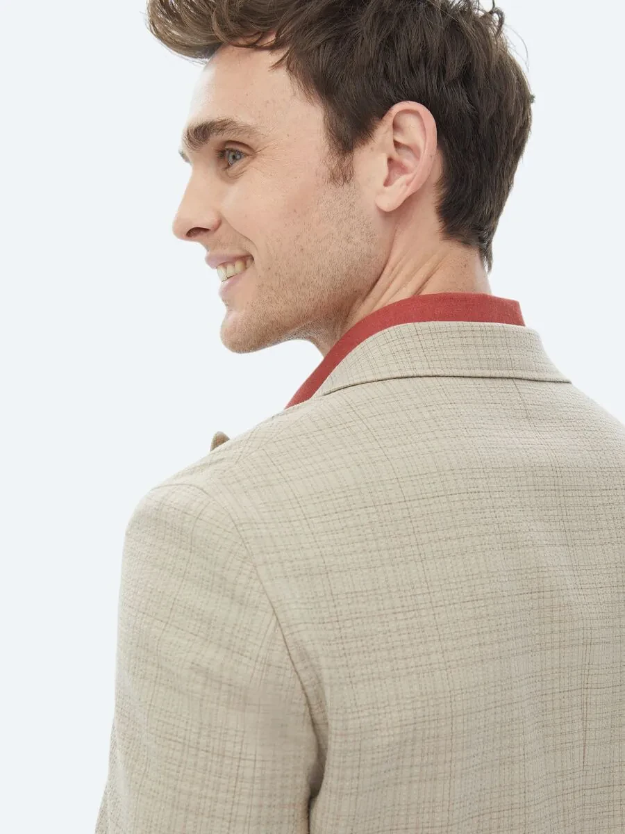 Mink Checkered Modern Fit Wool Blended Jacket - 8