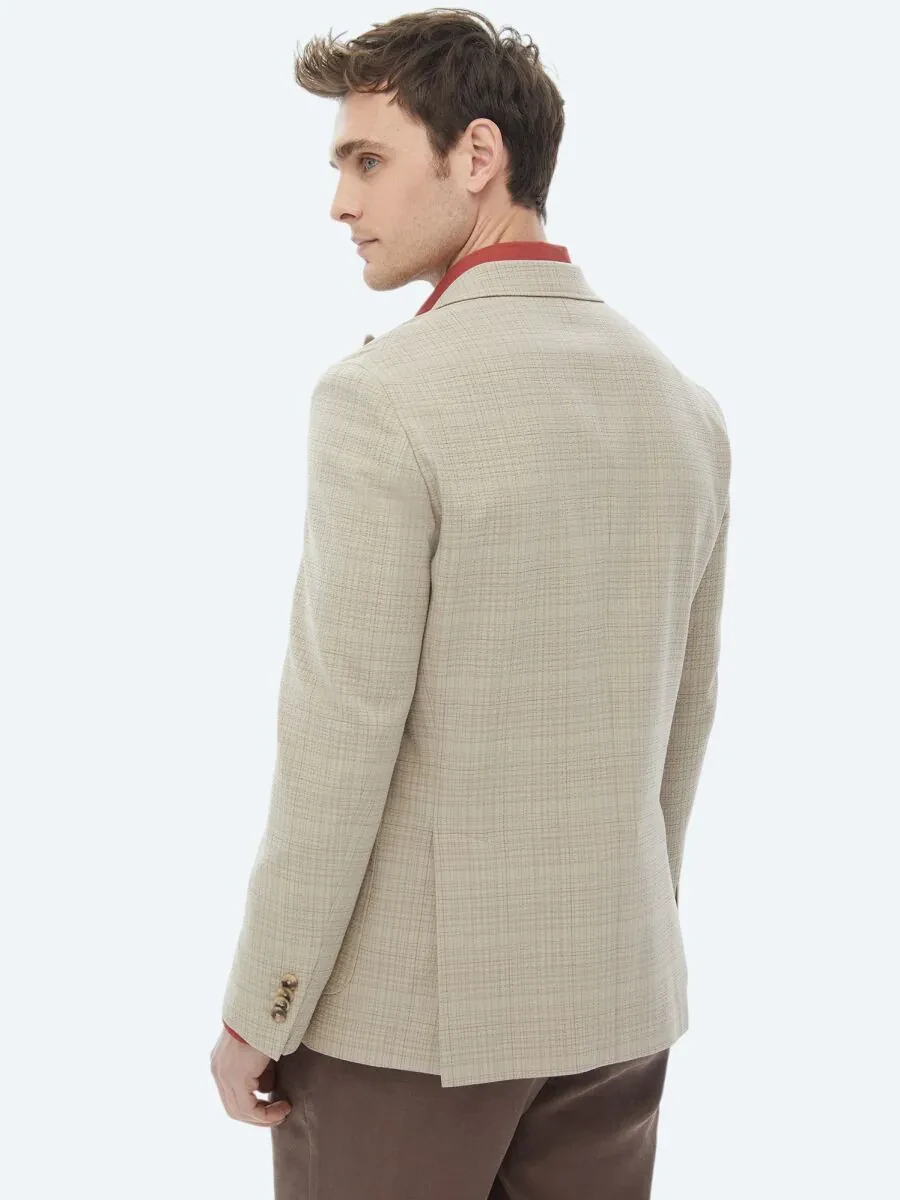 Mink Checkered Modern Fit Wool Blended Jacket - 9
