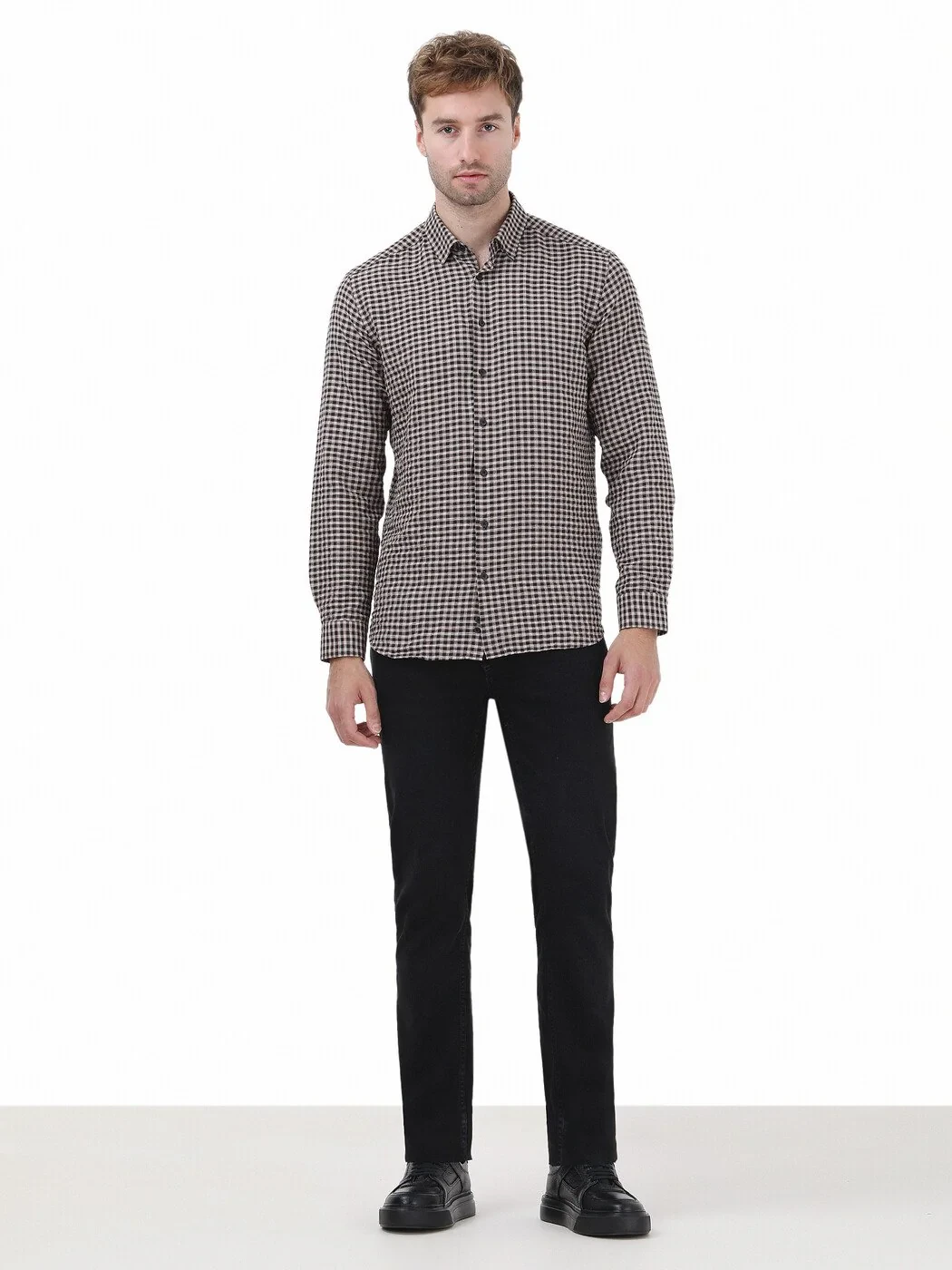 Mink Checkered Regular Fit Weaving Casual Cotton Blended Shirt - 2