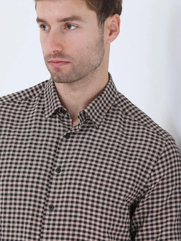 Mink Checkered Regular Fit Weaving Casual Cotton Blended Shirt - 4