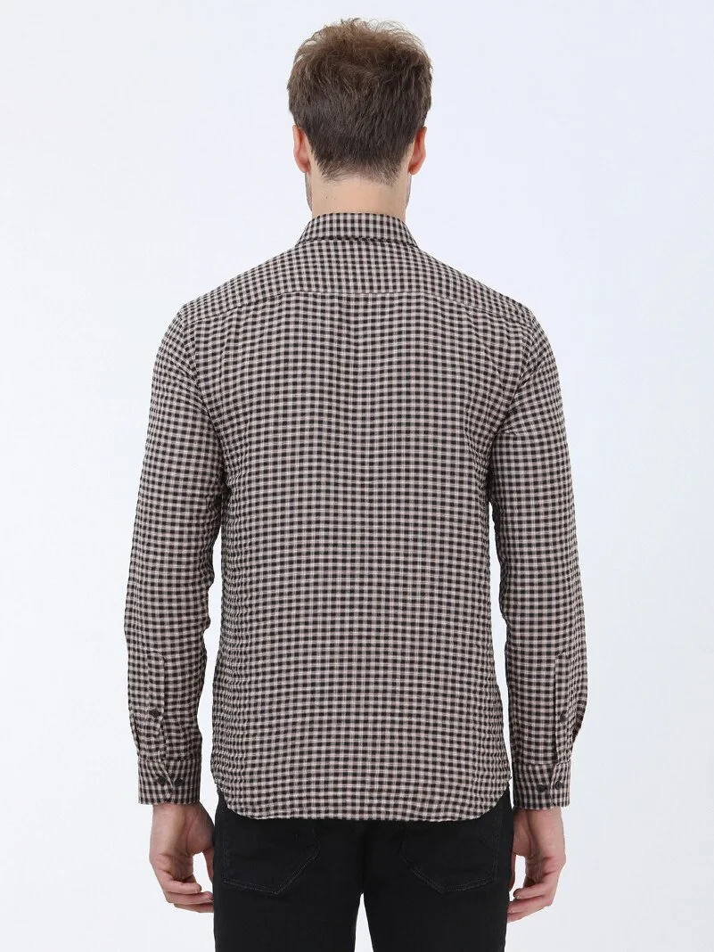 Mink Checkered Regular Fit Weaving Casual Cotton Blended Shirt - 5