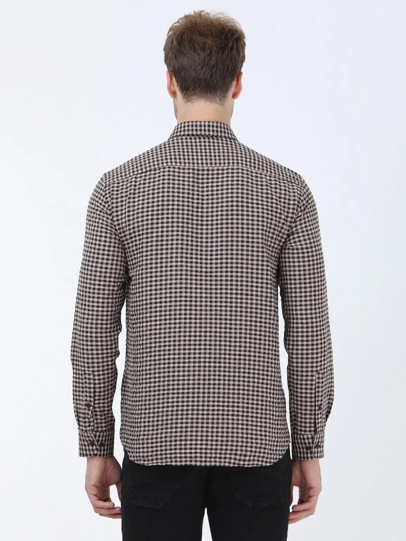 Mink Checkered Regular Fit Weaving Casual Cotton Blended Shirt - 5