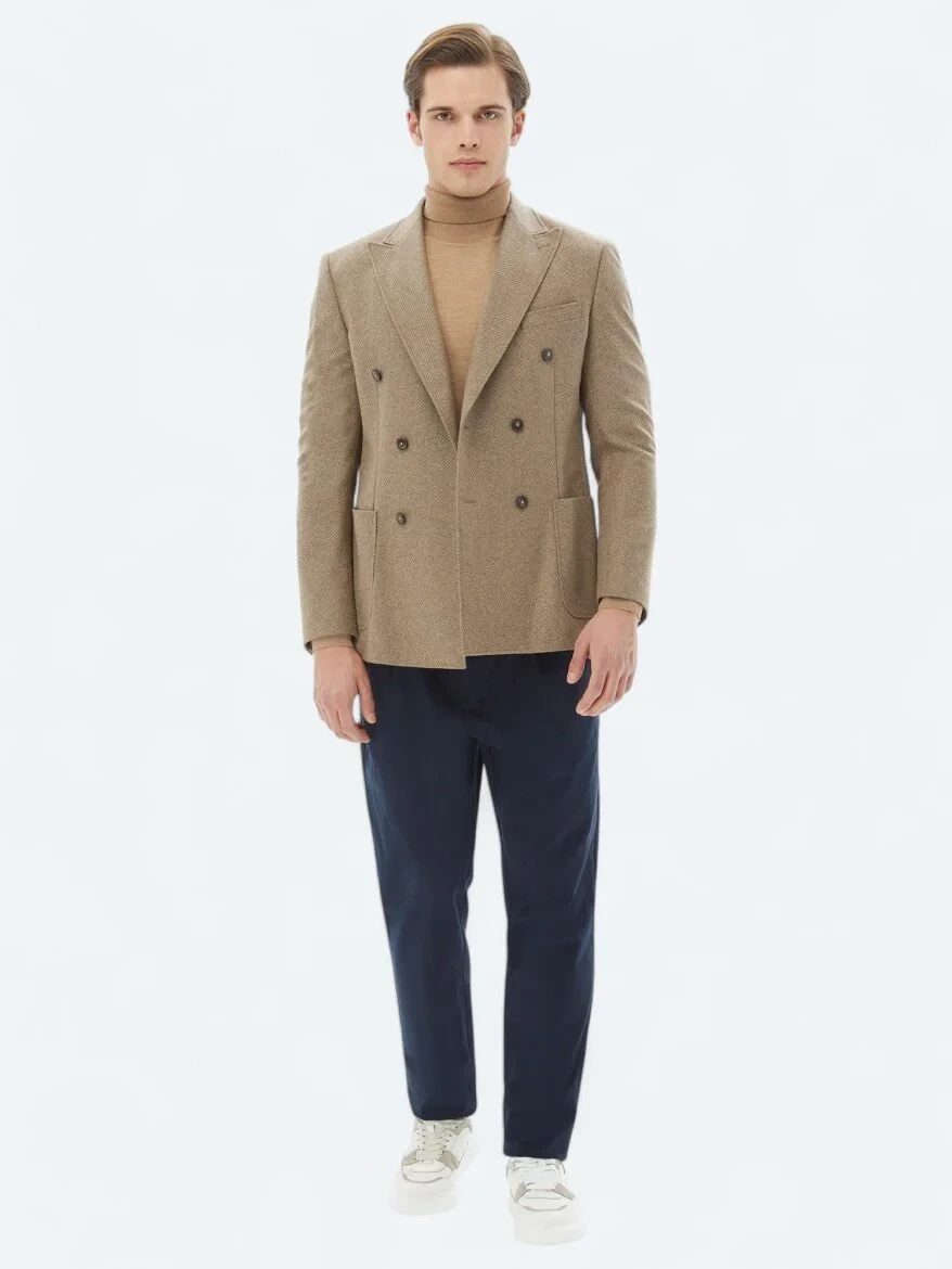 Mink Patterned Modern Fit Recycled Wool Blended Jacket - 2