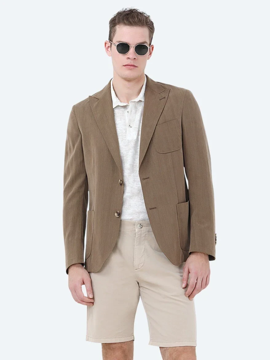 Mink Plain Modern Fit Jacket - 1