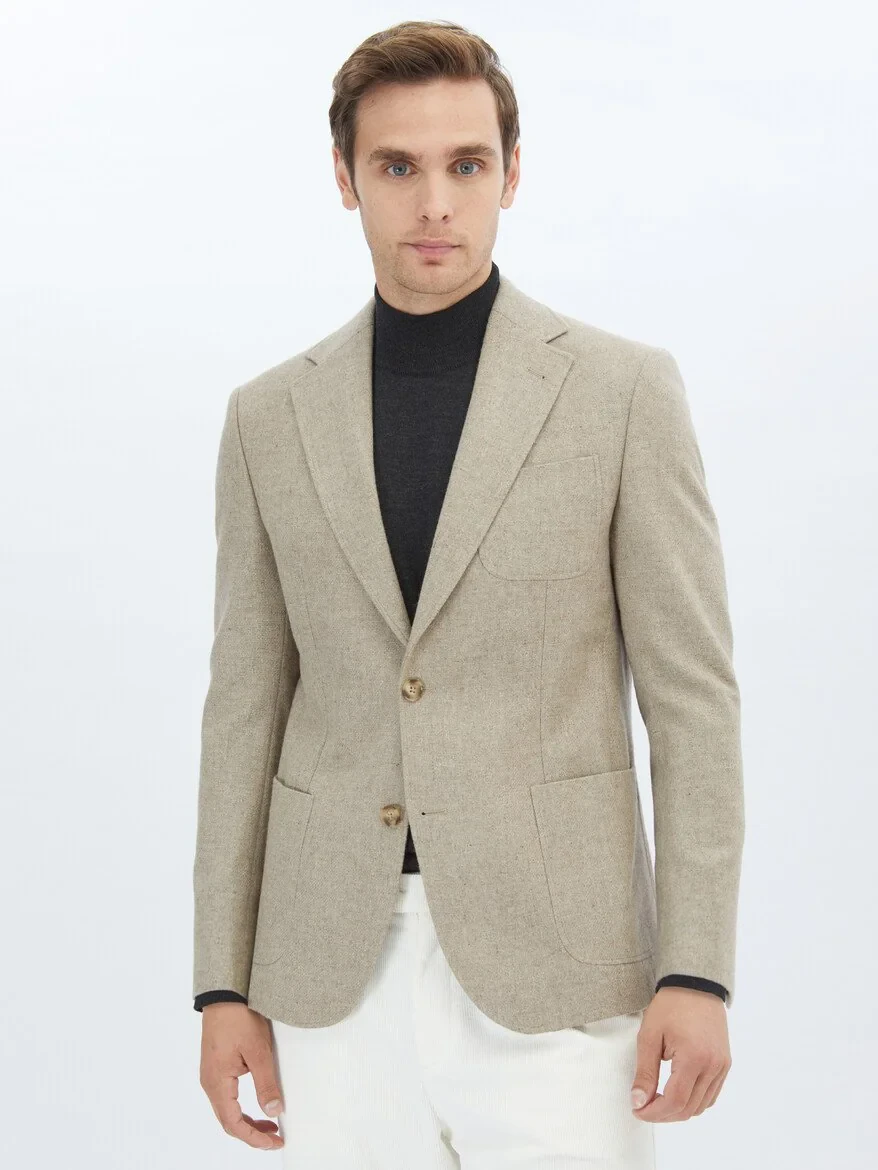 Mink Plain Modern Fit Wool Blended Jacket - 1