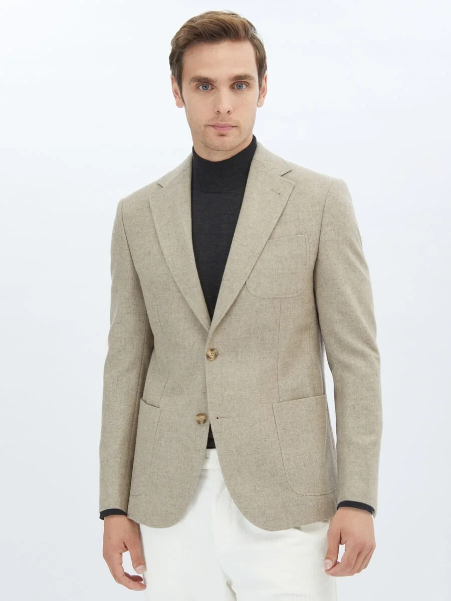 Mink Plain Modern Fit Wool Blended Jacket - 1