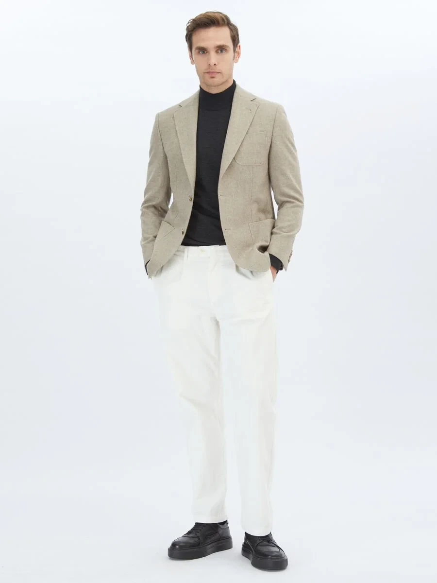 Mink Plain Modern Fit Wool Blended Jacket - 2