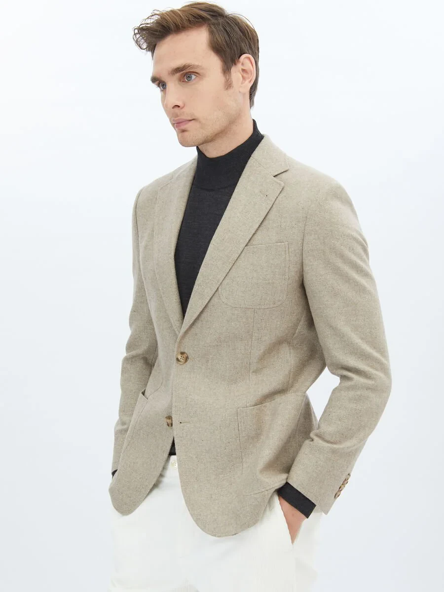 Mink Plain Modern Fit Wool Blended Jacket - 3