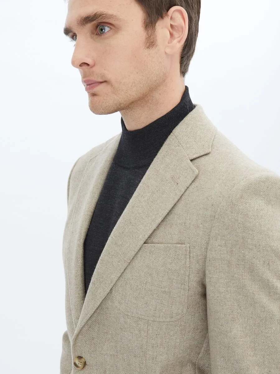 Mink Plain Modern Fit Wool Blended Jacket - 4