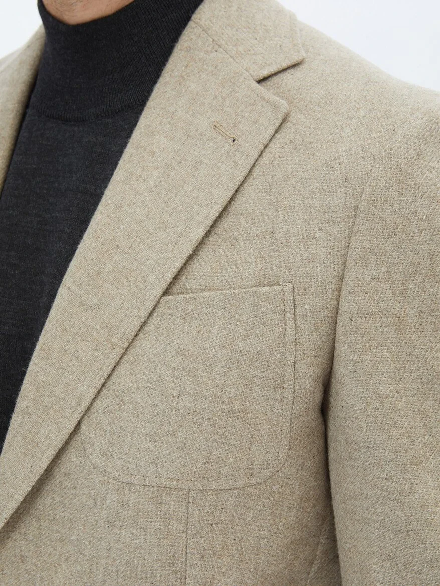 Mink Plain Modern Fit Wool Blended Jacket - 5
