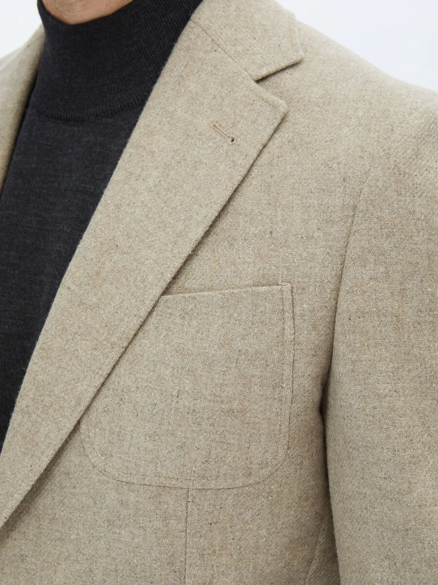 Mink Plain Modern Fit Wool Blended Jacket - 5