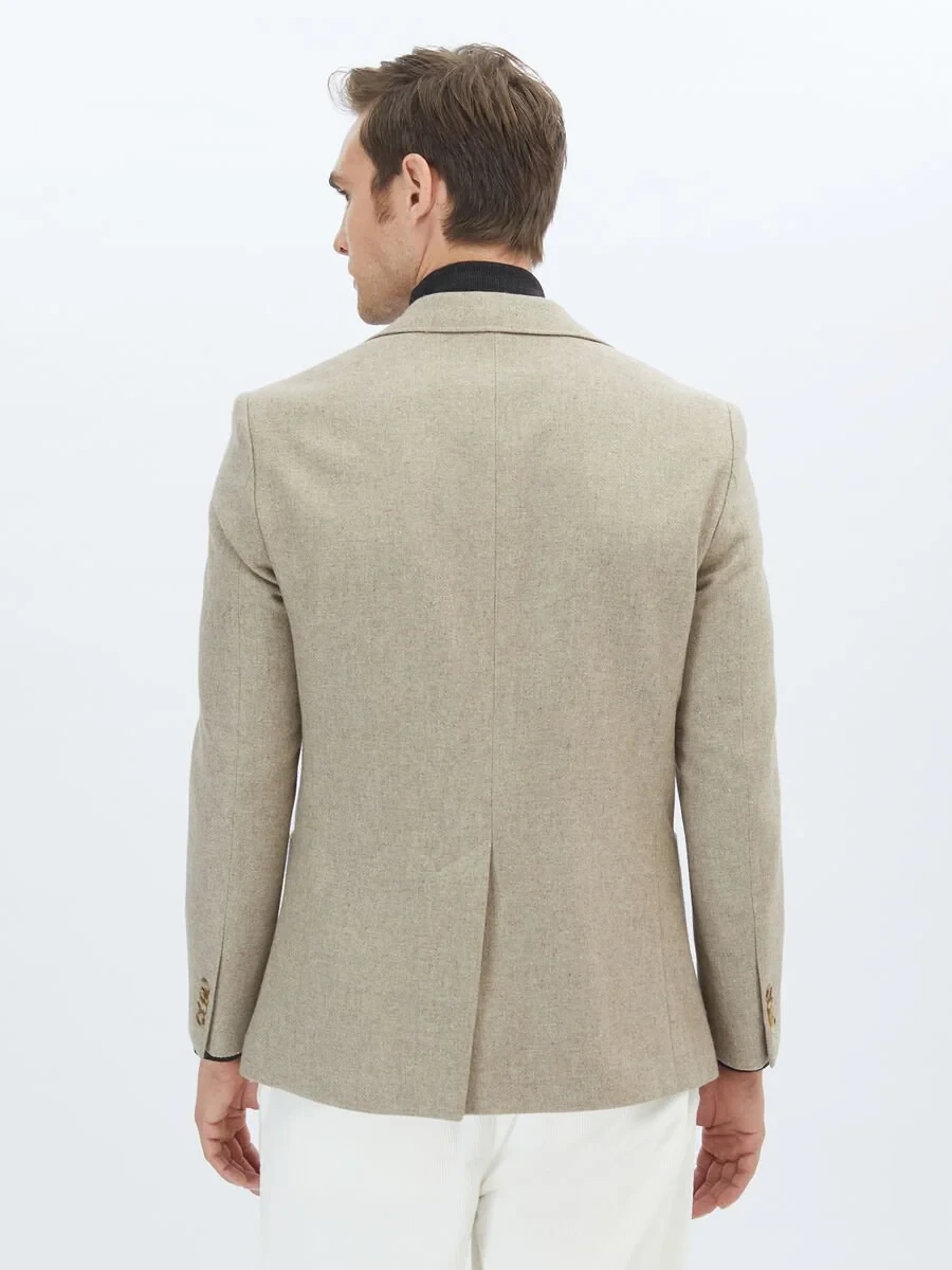 Mink Plain Modern Fit Wool Blended Jacket - 6