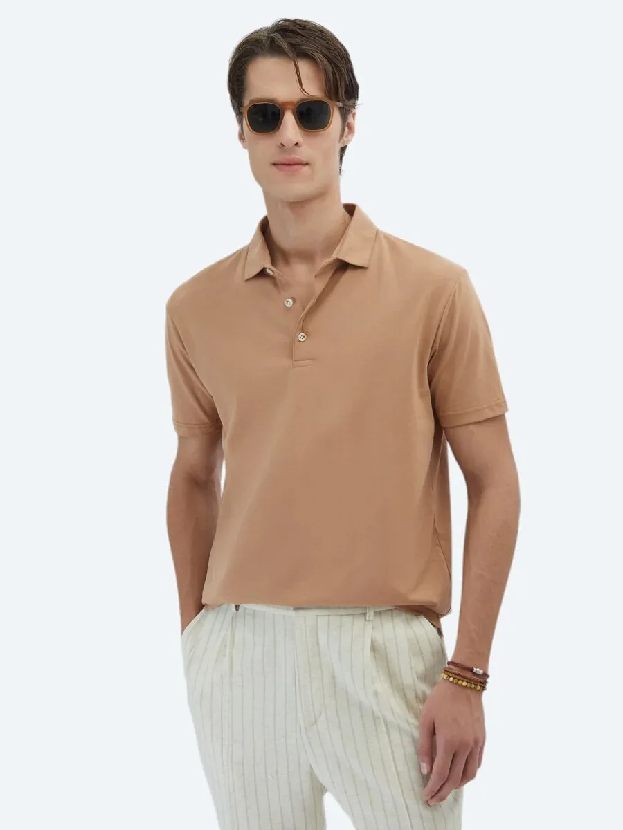Mink Plain Polo Neck 100% Cotton T-Shirt - 1