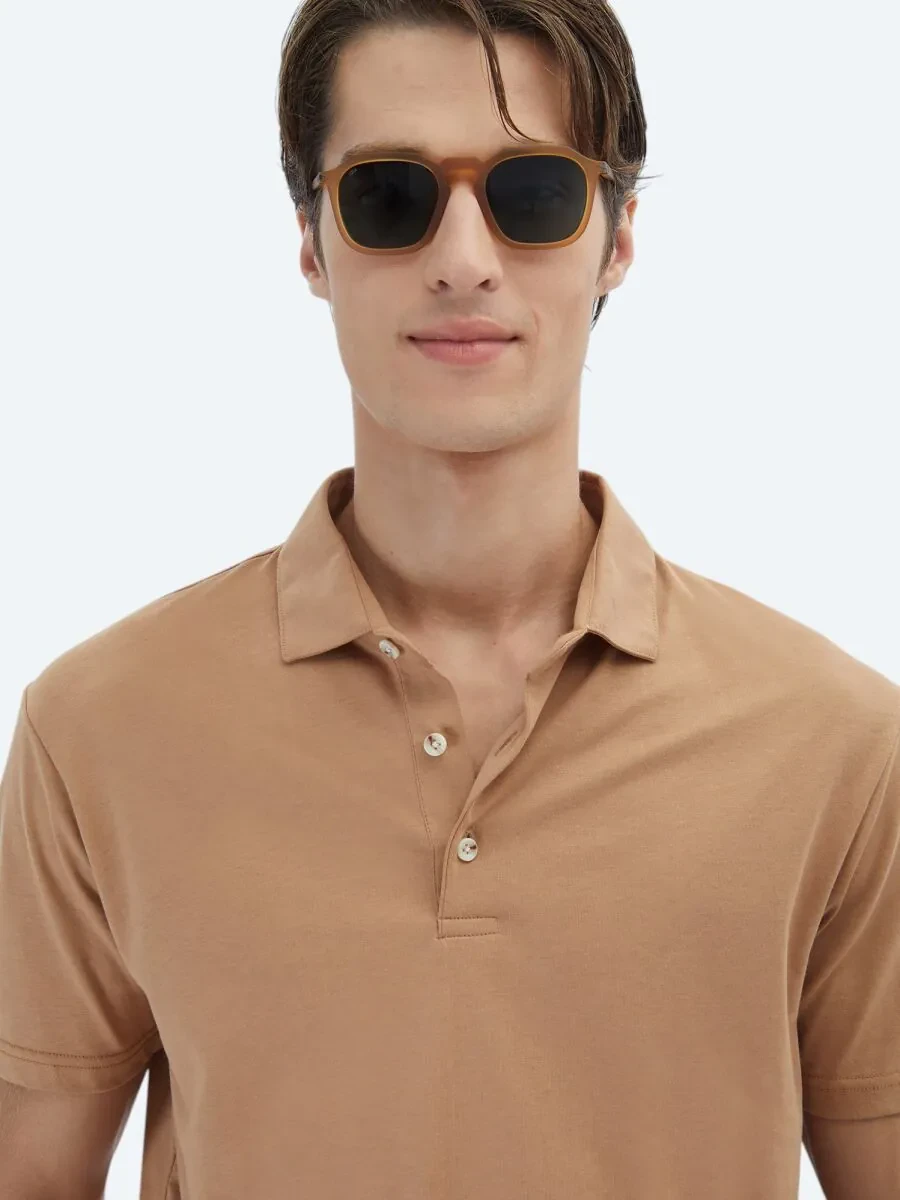 Mink Plain Polo Neck 100% Cotton T-Shirt - 3