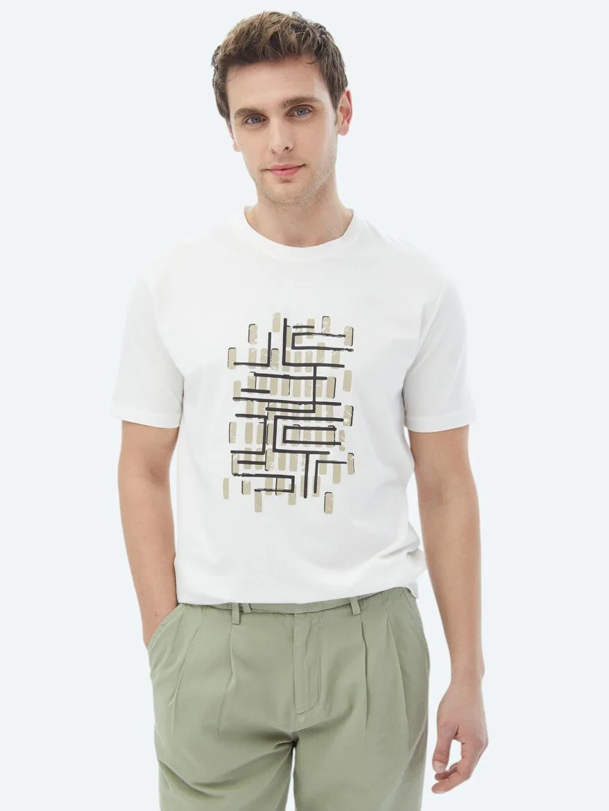 Mink Printed Crew Neck 100% Cotton T-Shirt - 1