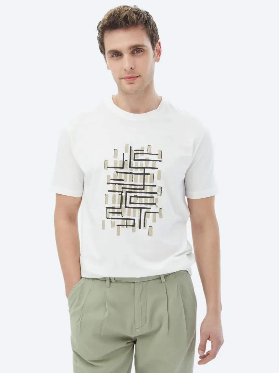 Mink Printed Crew Neck 100% Cotton T-Shirt - 1