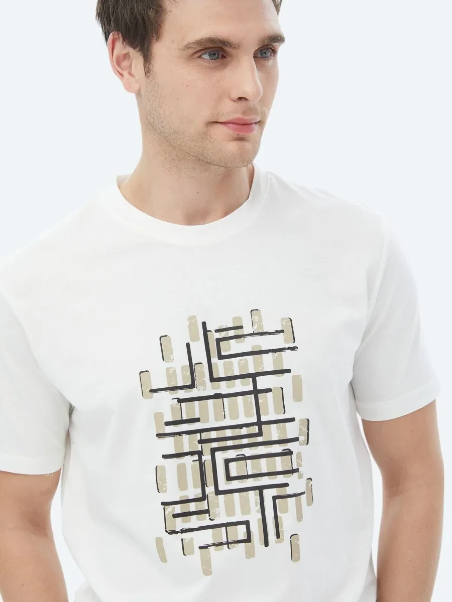 Mink Printed Crew Neck 100% Cotton T-Shirt - 4