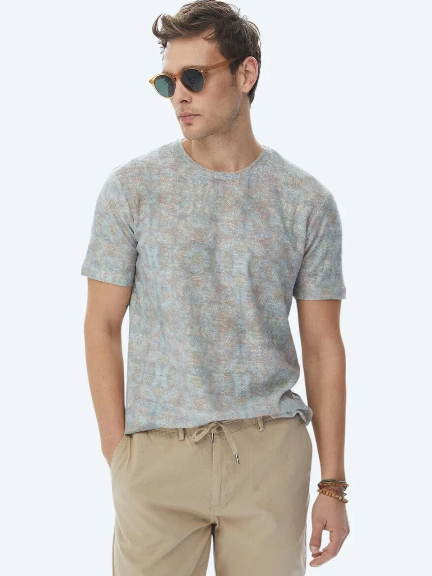 Mink Printed Crew Neck Cotton Blended T-Shirt - 1