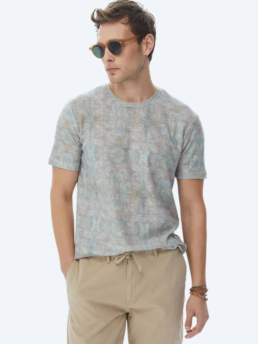 Mink Printed Crew Neck Cotton Blended T-Shirt - 1