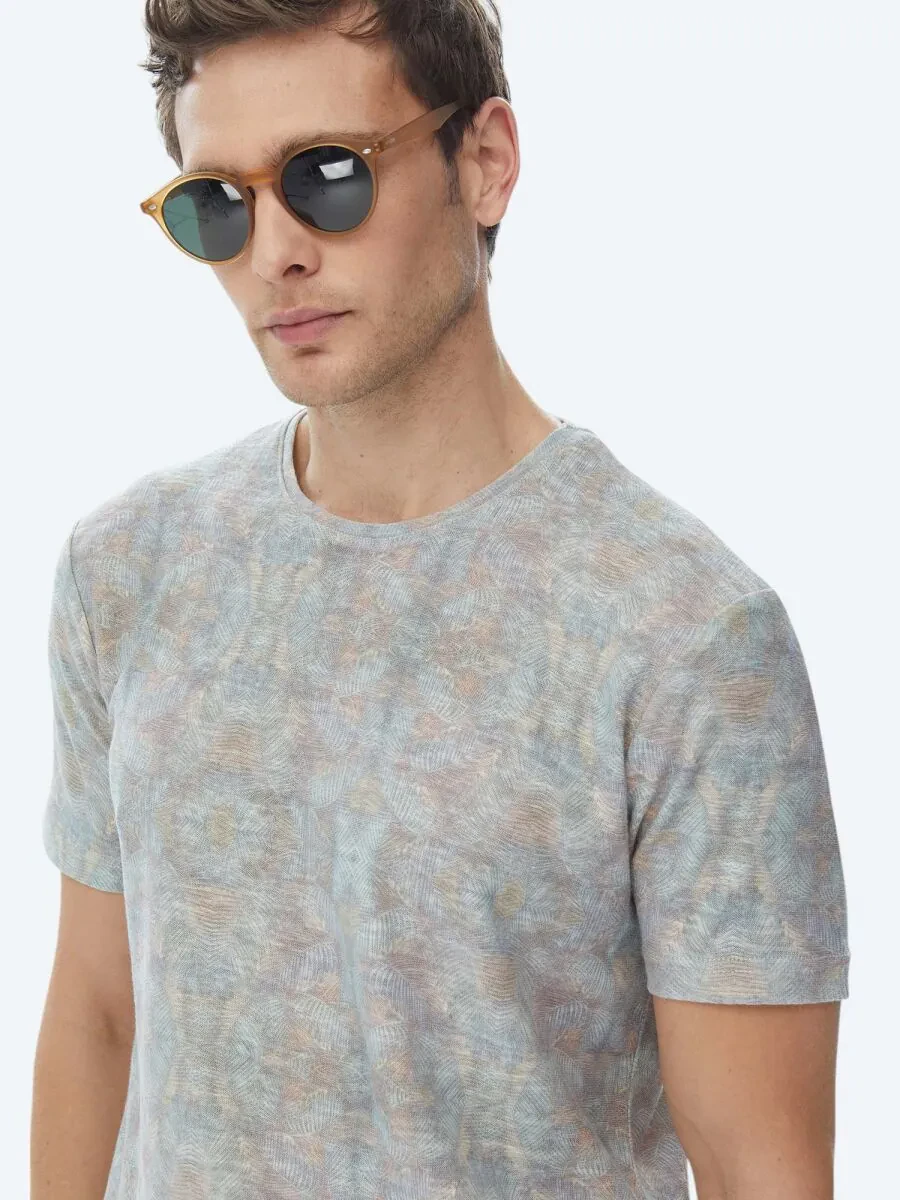 Mink Printed Crew Neck Cotton Blended T-Shirt - 2
