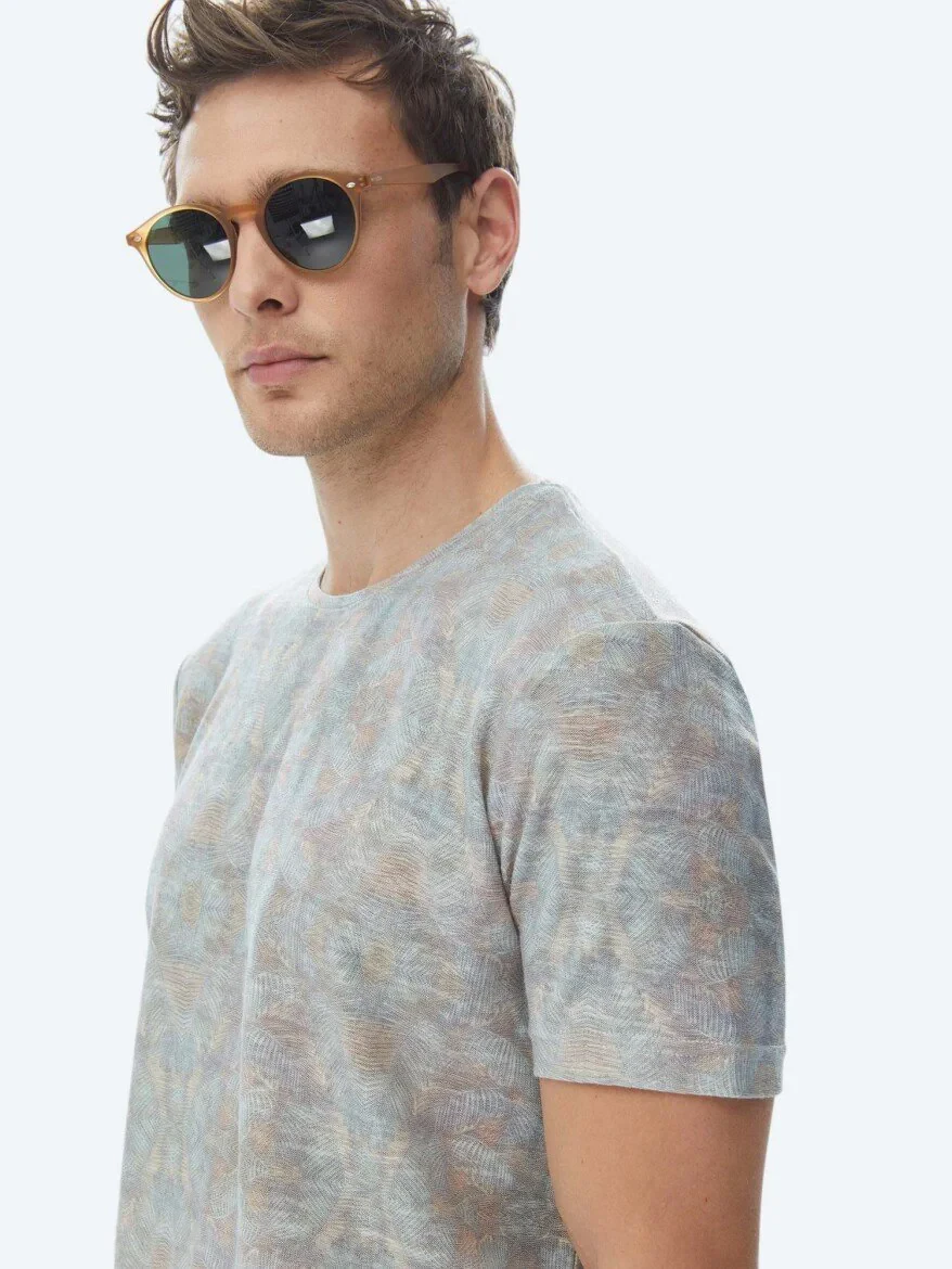 Mink Printed Crew Neck Cotton Blended T-Shirt - 4