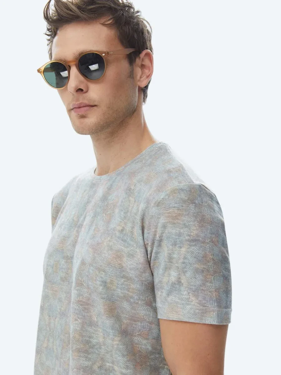 Mink Printed Crew Neck Cotton Blended T-Shirt - 4