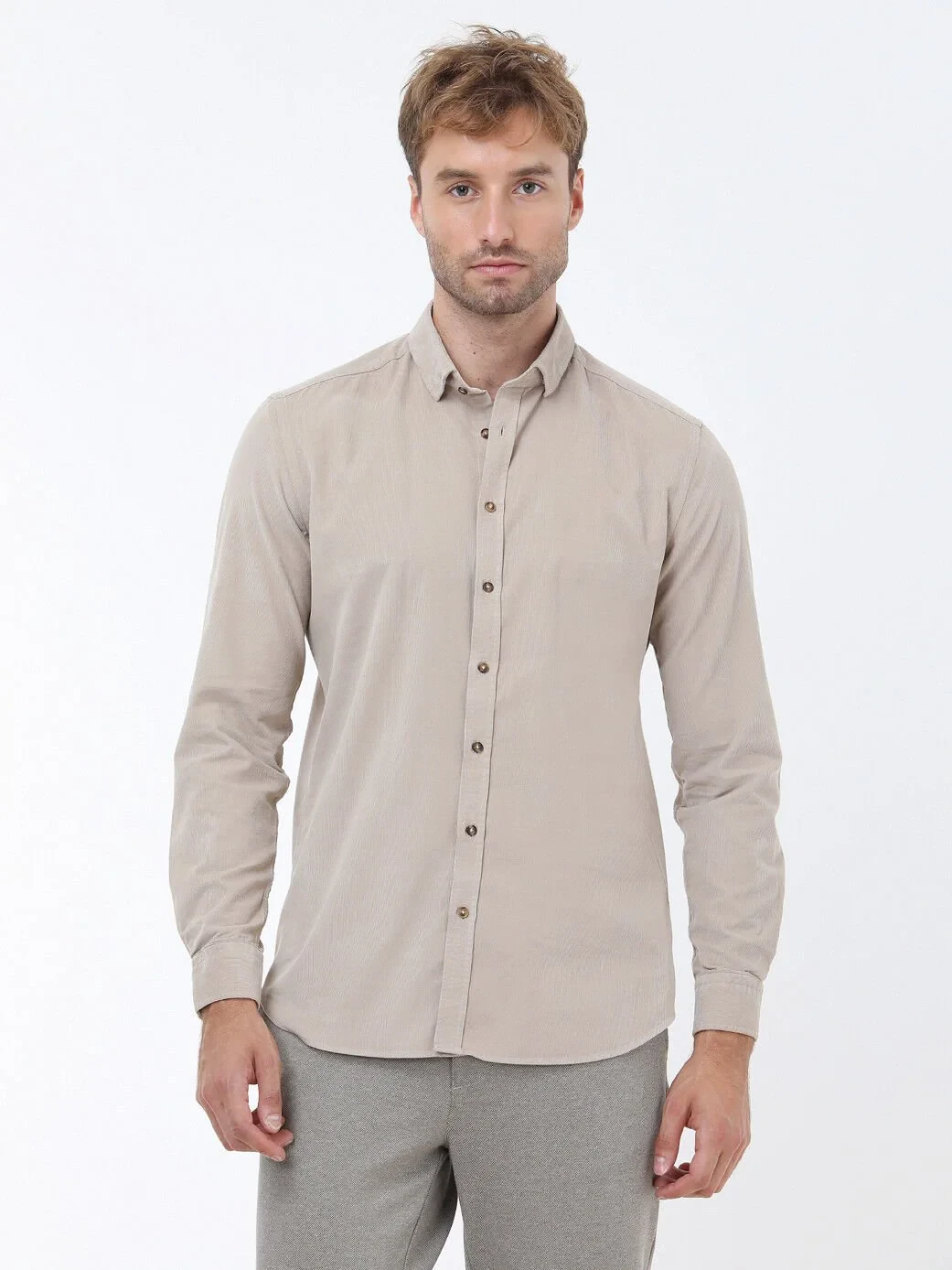 Mink Ribbed Regular Fit Weaving Casual 100% Cotton Shirt - 1