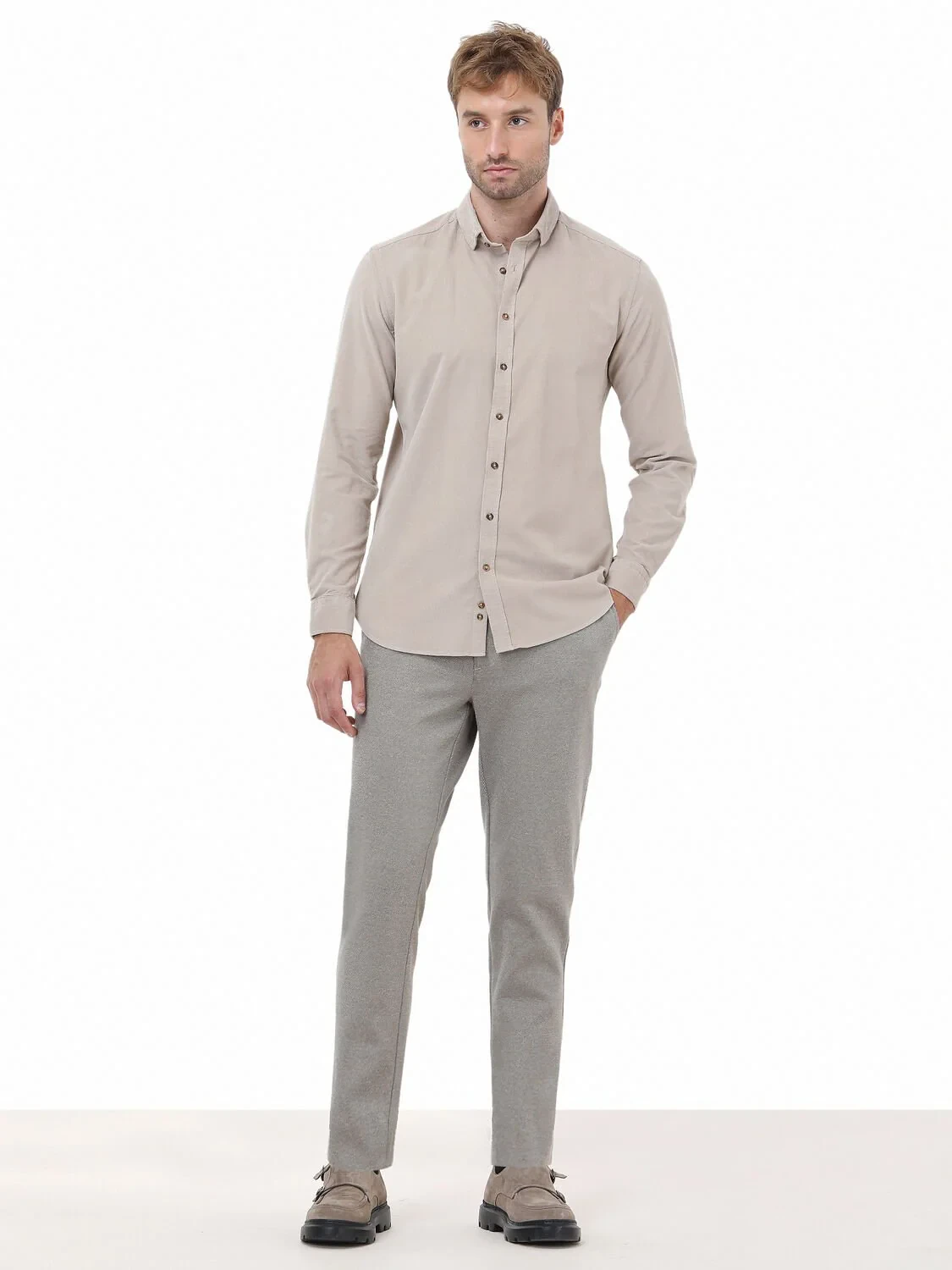 Mink Ribbed Regular Fit Weaving Casual 100% Cotton Shirt - 3