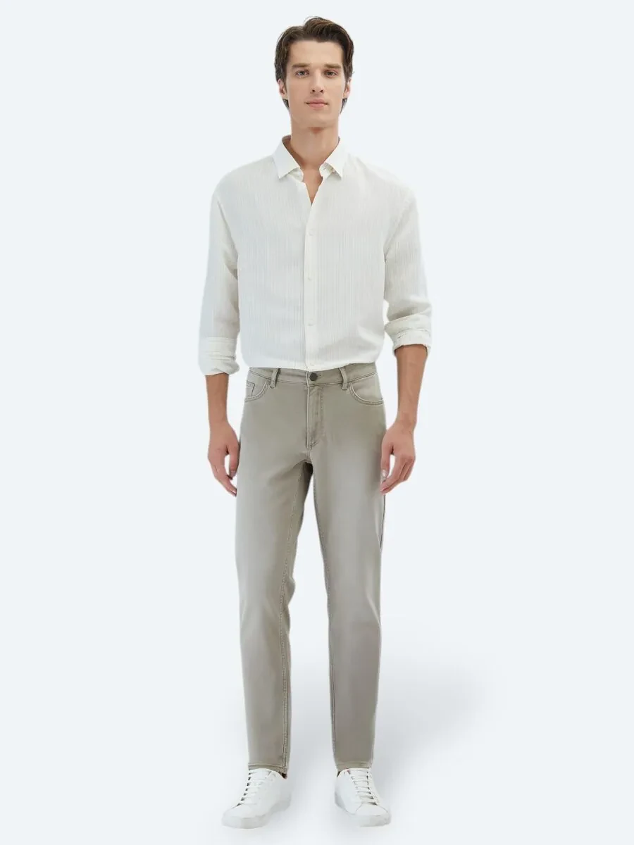 Mink Slim Fit Denim Cotton Blended Trousers - 1