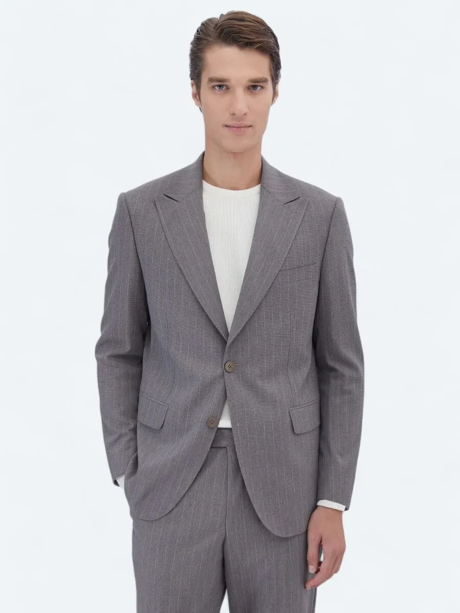 Mink Striped Comfort Fit Suit - 1