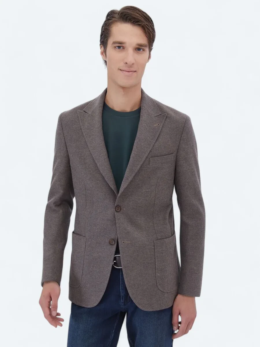 Mink Striped Modern Fit 100% Cotton Jacket - 1