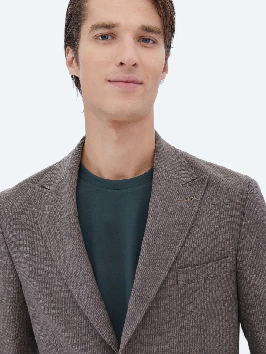 Mink Striped Modern Fit 100% Cotton Jacket - 4