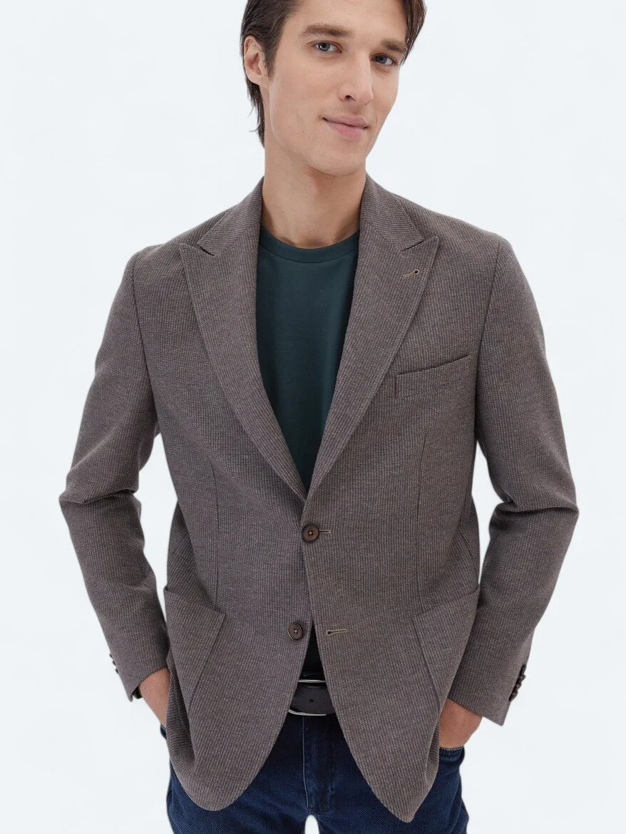 Mink Striped Modern Fit 100% Cotton Jacket - 6