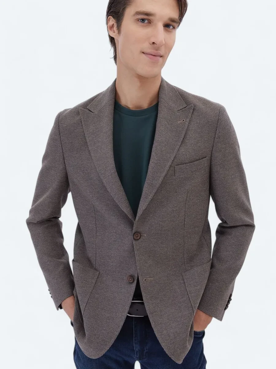 Mink Striped Modern Fit 100% Cotton Jacket - 6