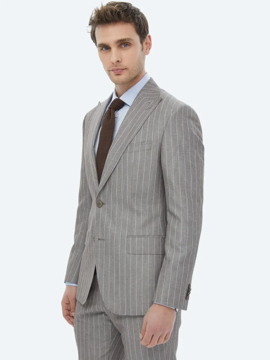 Mink Striped Modern Fit Linen Blended Suit - 1