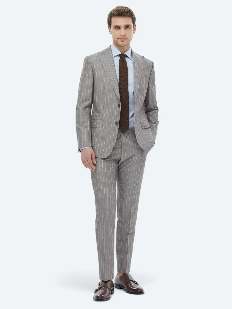 Mink Striped Modern Fit Linen Blended Suit - 2