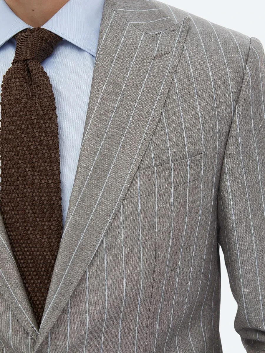 Mink Striped Modern Fit Linen Blended Suit - 3
