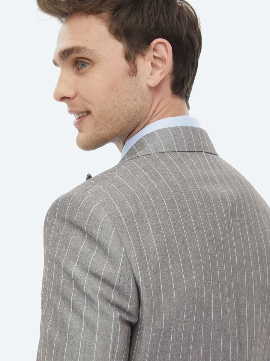 Mink Striped Modern Fit Linen Blended Suit - 5