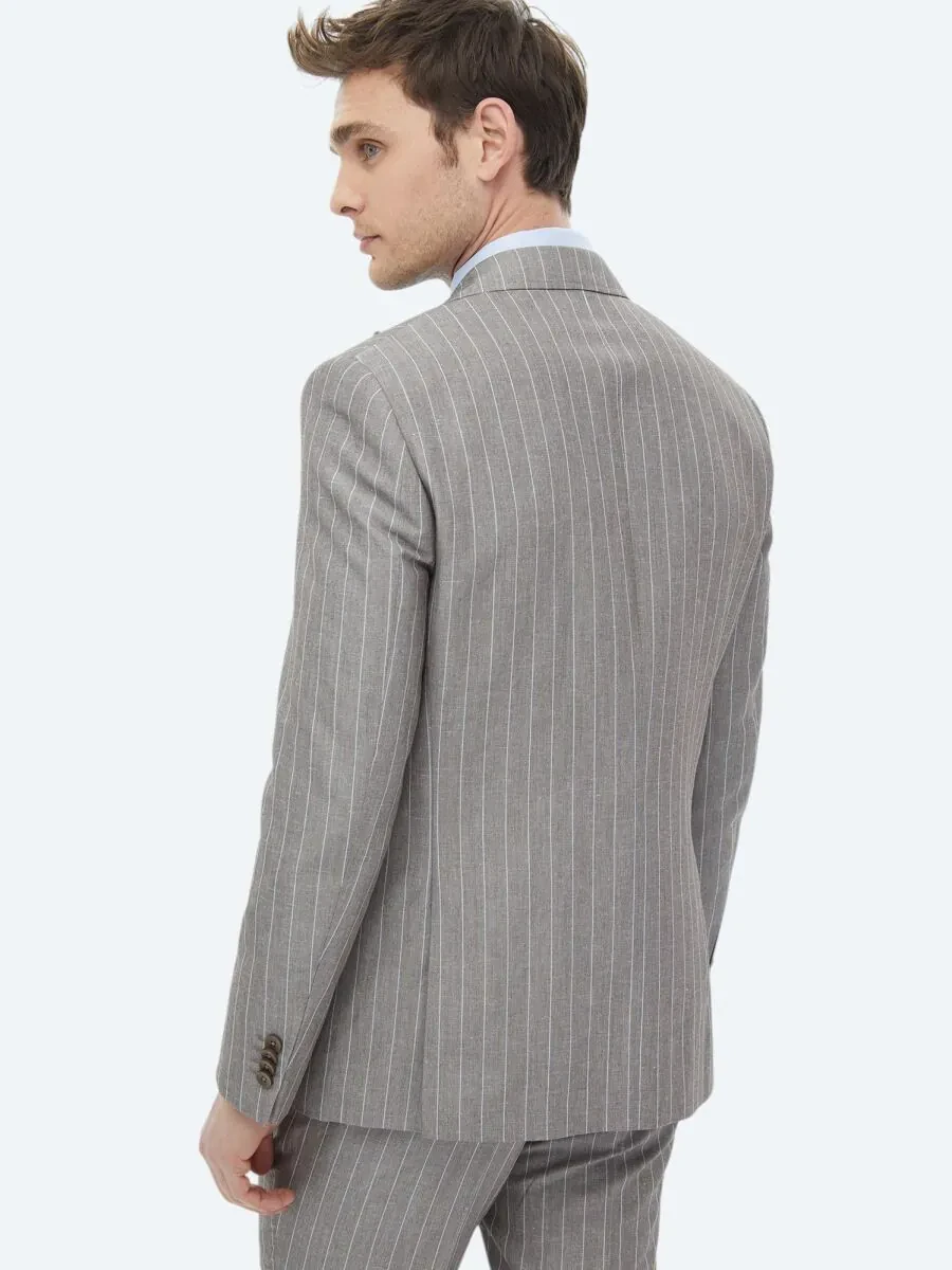 Mink Striped Modern Fit Linen Blended Suit - 8